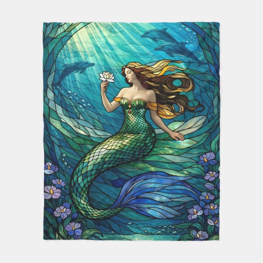 Stained Glass Mermaid Art Fleece Deken (Voorkant)
