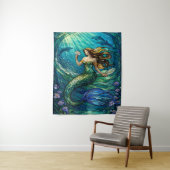 Stained Glass Mermaid Tapestry Wandkleed (In situ)
