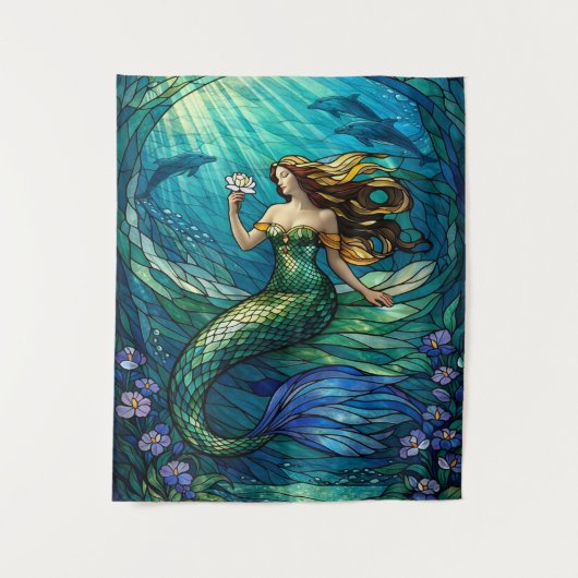 Stained Glass Mermaid Tapestry Wandkleed (Voorkant)