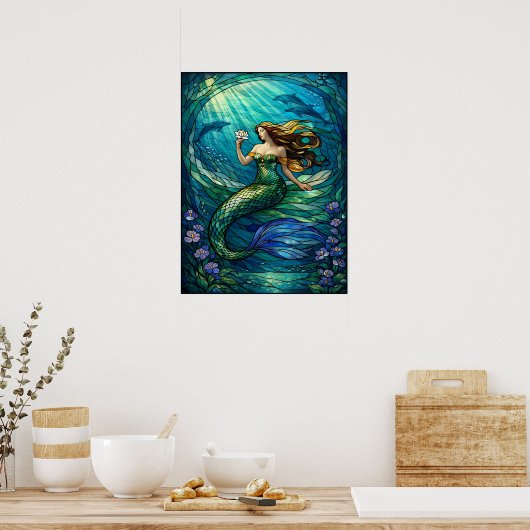 Stained Glass Mermaid Wall Art Poster (Keuken)