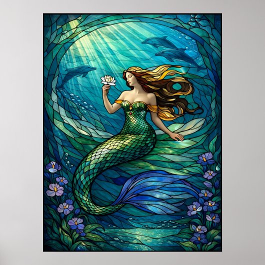Stained Glass Mermaid Wall Art Poster (Voorkant)