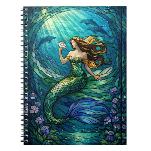 Stained Glass Mermaid Wall Art Poster Notitieboek (Voorkant)