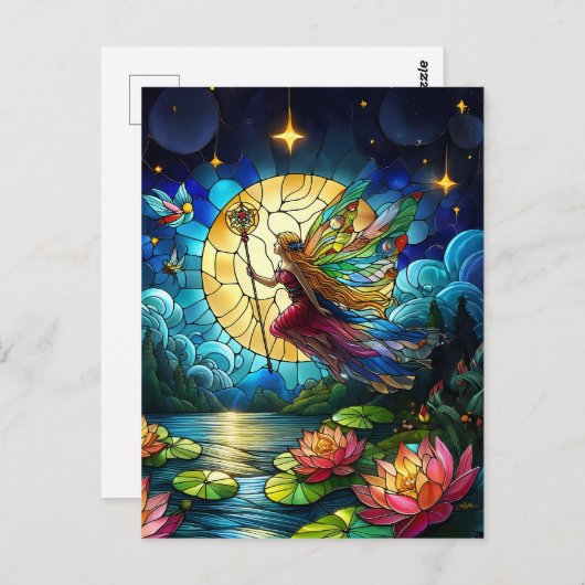 Stained Glass Moonlight Flight Fairy  Briefkaart (Voorkant / Achterkant)