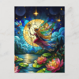 Stained Glass Moonlight Flight Fairy  Briefkaart