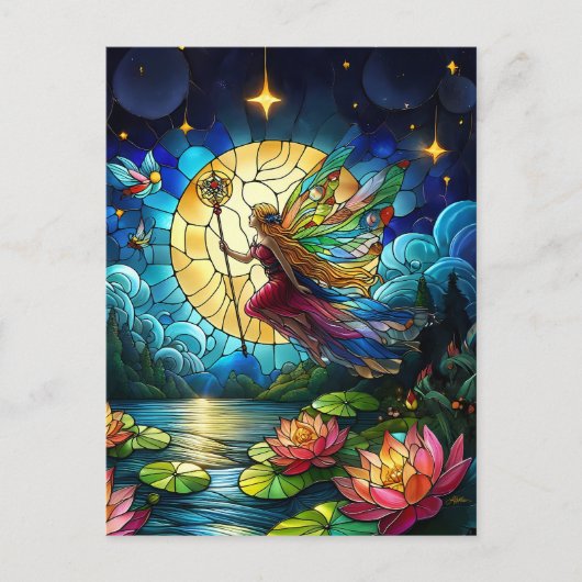 Stained Glass Moonlight Flight Fairy  Briefkaart (Voorkant)