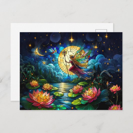 Stained Glass Moonlight Flight Fairy Briefkaart (Voorkant / Achterkant)