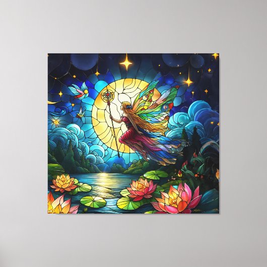 Stained Glass Moonlight Flight Fairy  Canvas Afdruk (Voorkant)