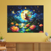 Stained Glass Moonlight Flight Fairy  Canvas Afdruk (Insitu (Woonkamer))