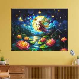 Stained Glass Moonlight Flight Fairy  Canvas Afdruk