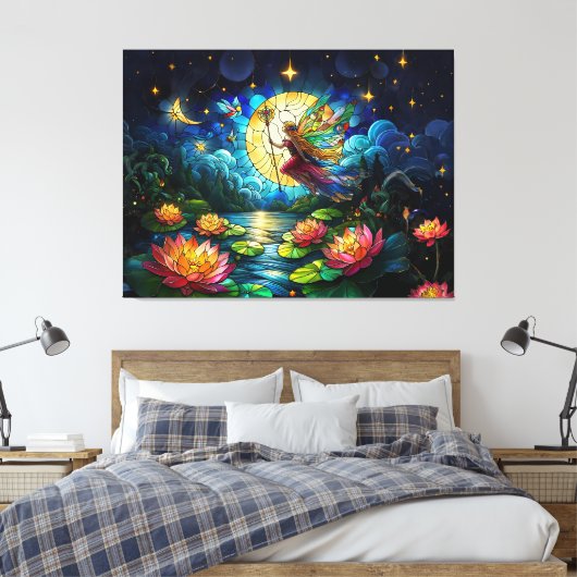 Stained Glass Moonlight Flight Fairy  Canvas Afdruk (Insitu (Slaapkamer))