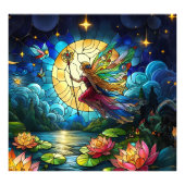 Stained Glass Moonlight Flight Fairy Foto Afdruk (Voorkant)