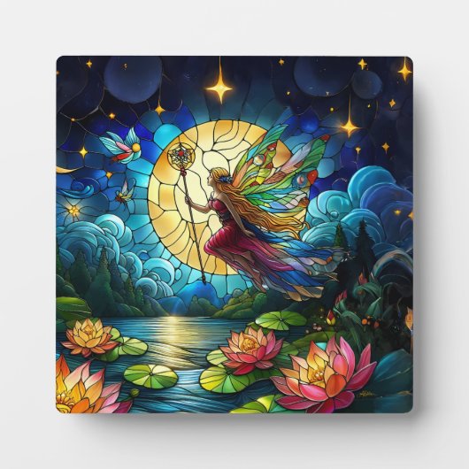 Stained Glass Moonlight Flight Fairy Fotoplaat (Voorkant)