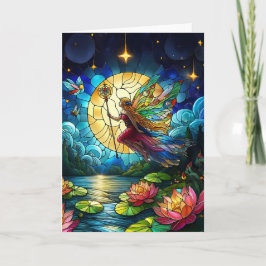 Stained Glass Moonlight Flight Fairy  Kaart