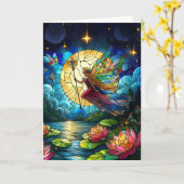Stained Glass Moonlight Flight Fairy  Kaart (Gele Bloem)
