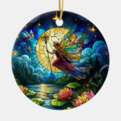 Stained Glass Moonlight Flight Fairy Keramisch Ornament (Voorkant)