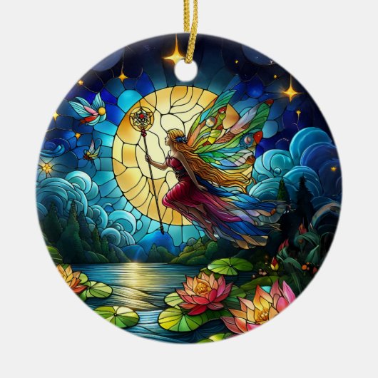 Stained Glass Moonlight Flight Fairy  Keramisch Ornament (Voorkant)