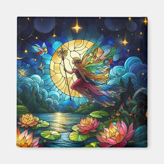 Stained Glass Moonlight Flight Fairy  Magneet (Voorkant)