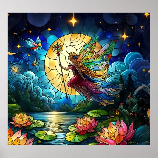 Stained Glass Moonlight Flight Fairy  Poster (Voorkant)