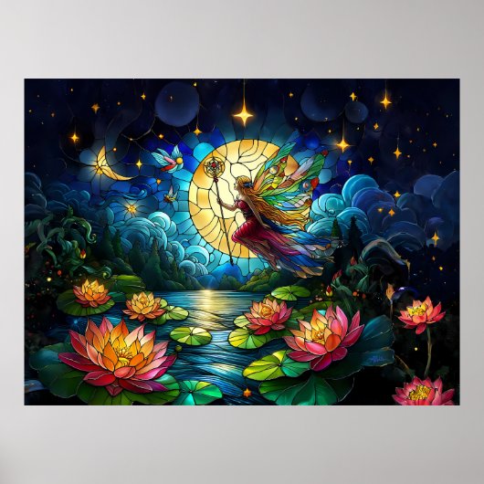 Stained Glass Moonlight Flight Fairy  Poster (Voorkant)