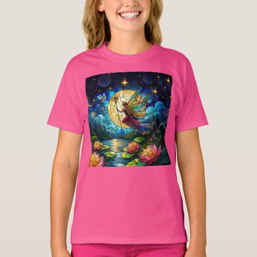 Stained Glass Moonlight Flight Fairy  T-shirt (Voorkant)