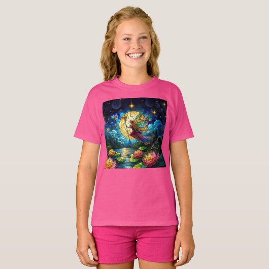 Stained Glass Moonlight Flight Fairy  T-shirt (Voorkant volledig)