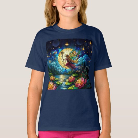 Stained Glass Moonlight Flight Fairy  T-shirt (Voorkant)