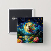Stained Glass Moonlight Flight Fairy  Vierkante Button 5,1 Cm (Voorkant /achterkant)
