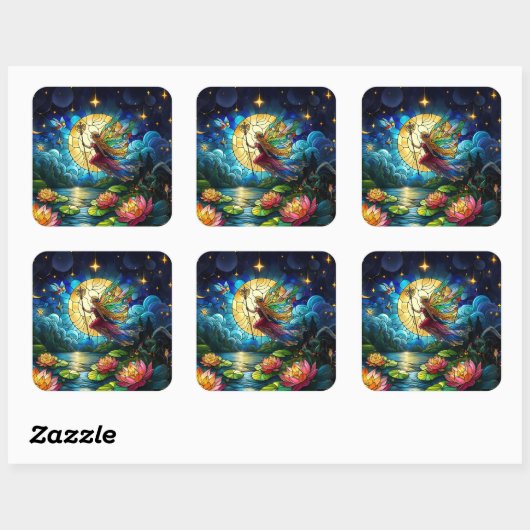 Stained Glass Moonlight Flight Fairy  Vierkante Sticker (Vel)