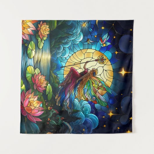 Stained Glass Moonlight Flight Fairy  Wandkleed (Voorkant (horizontaal))