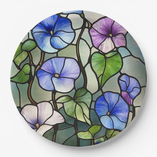 Stained glass morning glories papieren bordje (Voorkant)