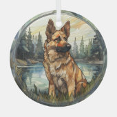 Stained Glass Mountain German Shepherd Dog Glas Ornament (Voorkant)