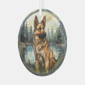 Stained Glass Mountain German Shepherd Dog Glas Ornament (Voorkant links)