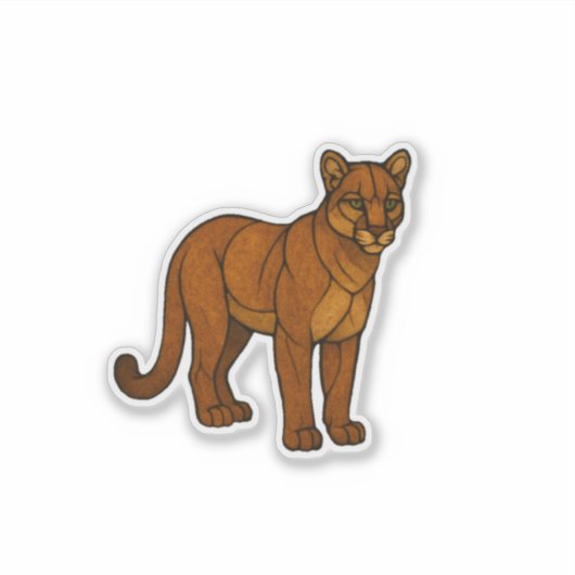 Stained Glass Mountain Lion Sticker (Voorkant)