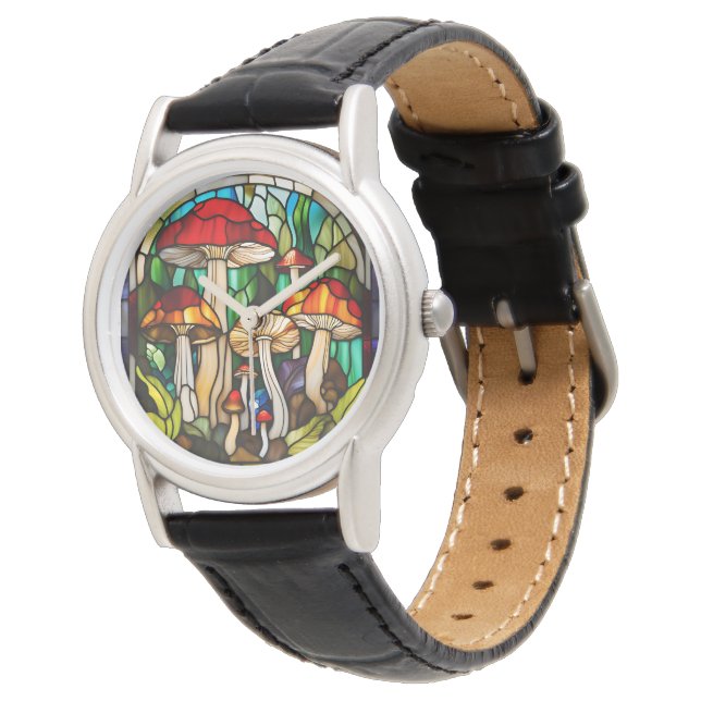Stained Glass Mushroom Art Horloge (Gekanteld)