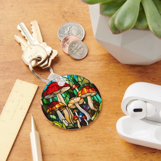 Stained Glass Mushroom Art Sleutelhanger (Bureau)