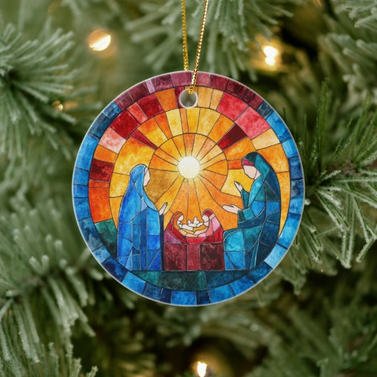 Stained Glass Nativity Scene Christmas Ornament (Boom)