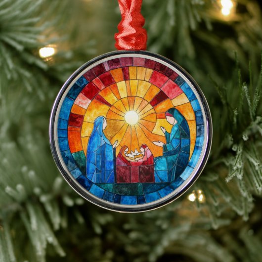 Stained Glass Nativity Scene Christmas Ornament (Boom)
