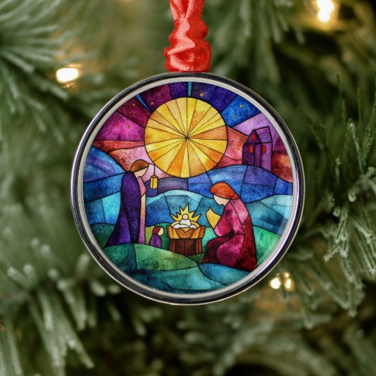 Stained Glass Nativity Scene Christmas Ornament (Boom)