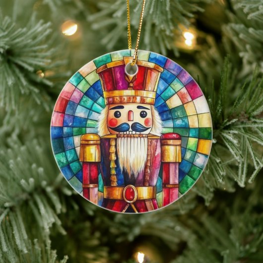 Stained Glass Nutcracker Personalized Christmas Keramisch Ornament (Boom)