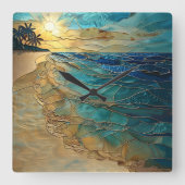 Stained Glass Ocean Beach Wall Clock Vierkante Klok (Voorkant)