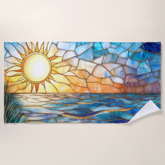 Stained Glass Ocean Sunset Beach Towel Strandlaken (Voorkant)