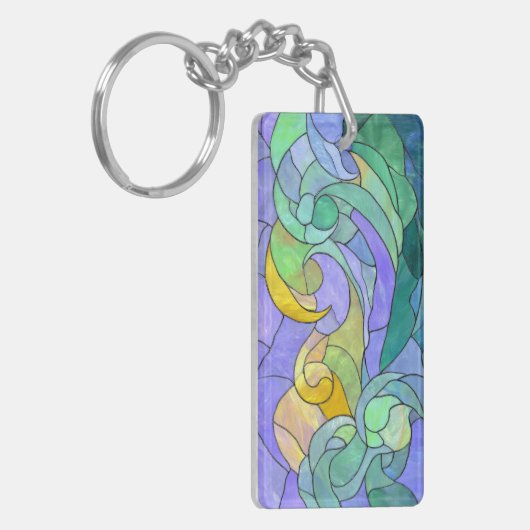 Stained Glass Ocean Waves Artistic Coastal pastel Sleutelhanger (Voorkant Links)
