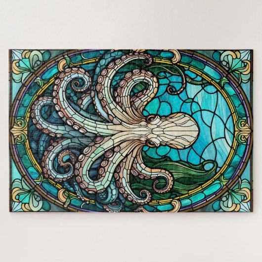 Stained Glass Octopus Jigsaw Puzzle Legpuzzel (Horizontaal)