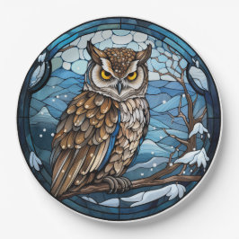 Stained Glass Owl Papieren Bordje