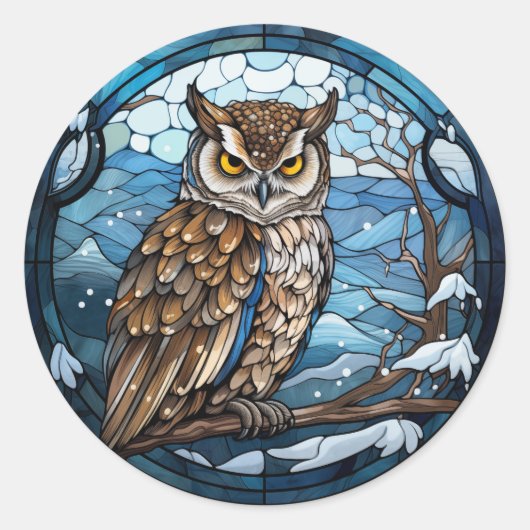 Stained Glass Owl Ronde Sticker (Voorkant)