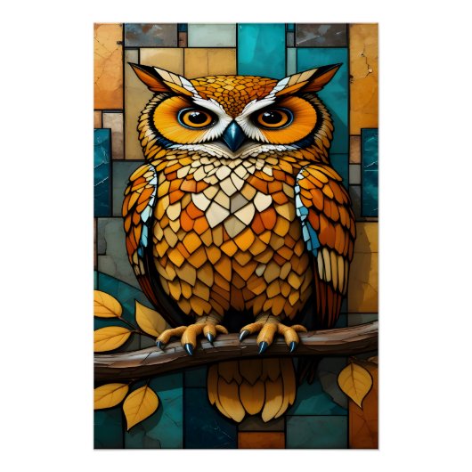 Stained Glass Owl Wall Art Canvas for Office Study Perfect Poster (Voorkant)