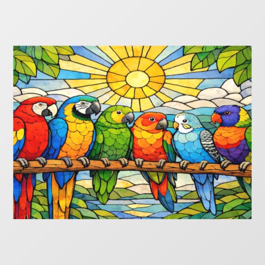 Stained-Glass Parrots Home Window Cling Raamsticker (Vel)