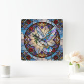 Stained Glass Peace Dove Wall Clock Vierkante Klok (Huis)