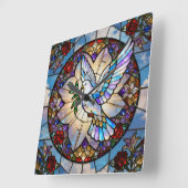 Stained Glass Peace Dove Wall Clock Vierkante Klok (Hoek)