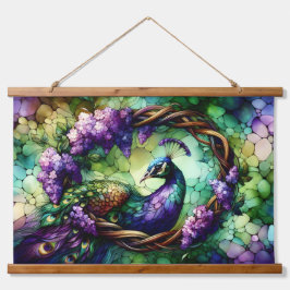 Stained Glass Peacock Floral Wreath Art Hangend Wandkleed